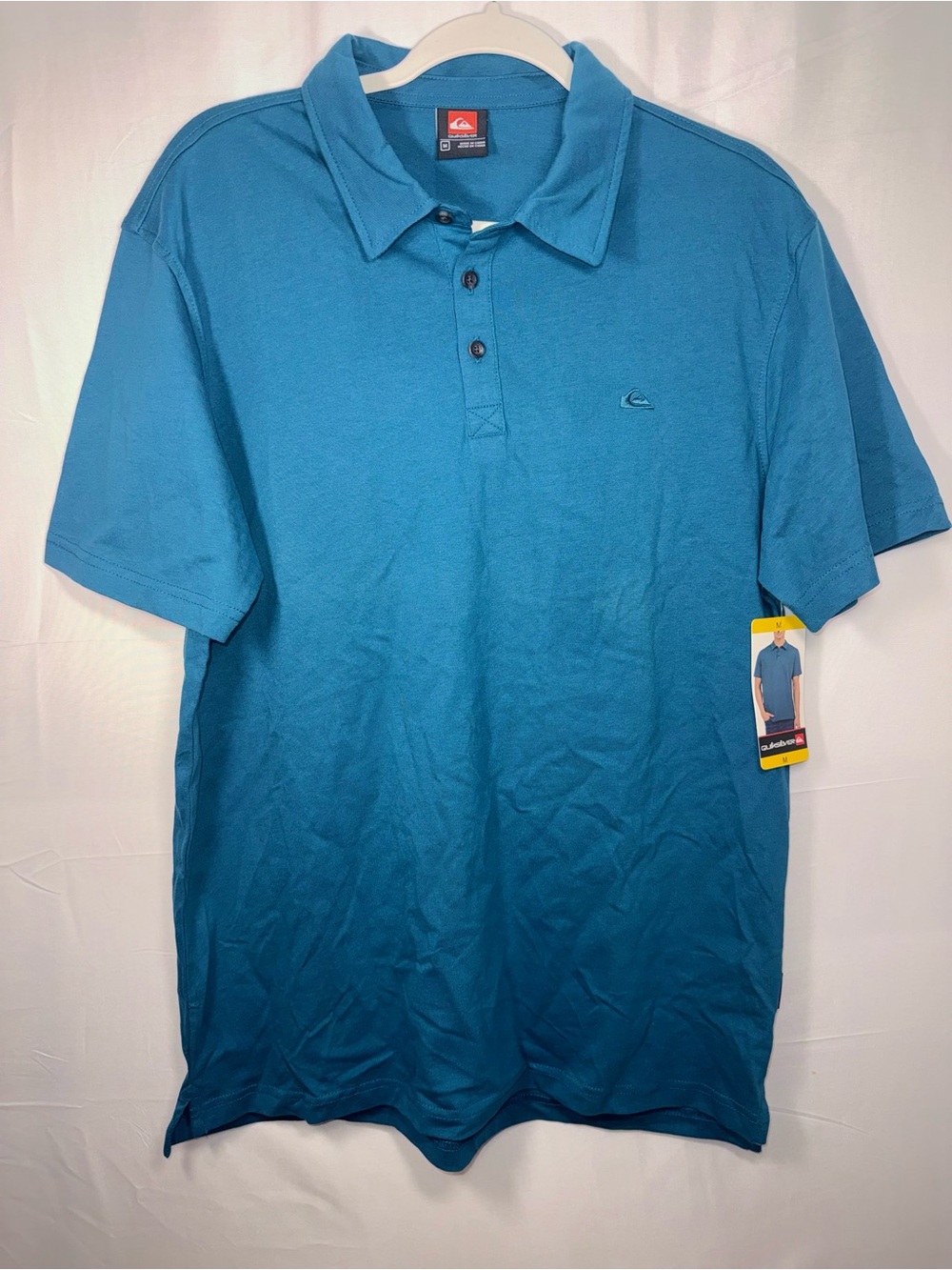 Quiksilver NWT Men's Teal Short Sleeve Button Collared Polo Shirt Size Medium